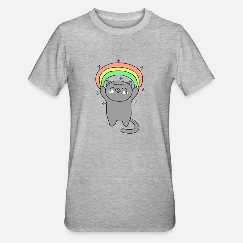 Chat mignon avec arc-en-ciel - T-shirt polycoton Unisexe - gris chiné