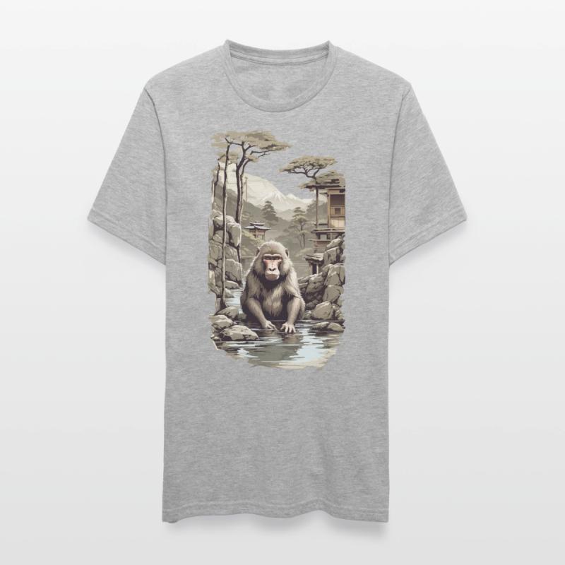 Singe japonais macaque ukiyo-e dans un design de source chaude T-shirt polycoton Unisexe