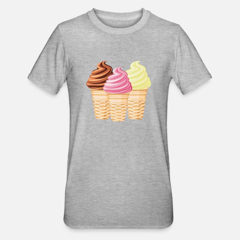 Softeis Vanille Schokolade Erdbeere - Unisex Polycotton T-Shirt - Grau meliert