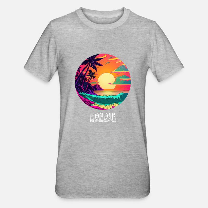 Coucher de soleil à la plage - T-shirt polycoton Unisexe - gris chiné