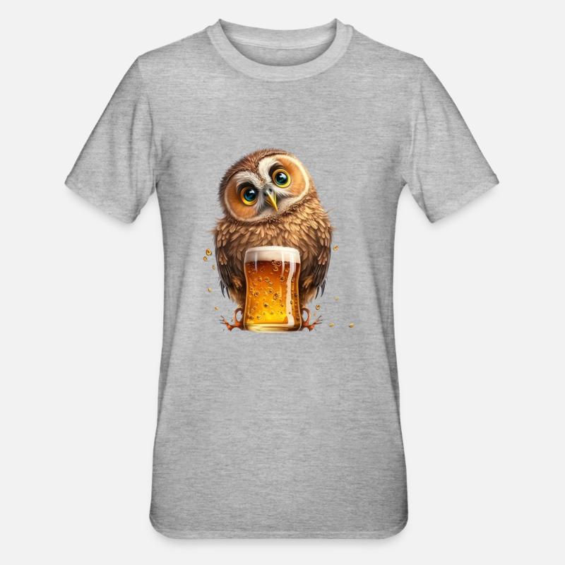 Bier Eule - Unisex Polycotton T-Shirt - Grau meliert