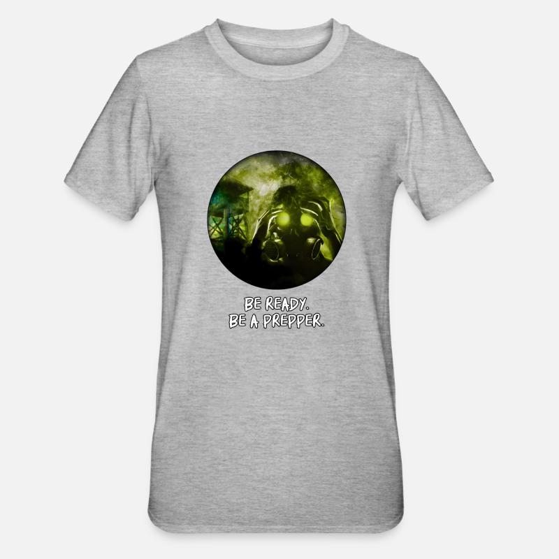 Bereitstehen. Sei ein Prepper. - Unisex Polycotton T-Shirt - Grau meliert