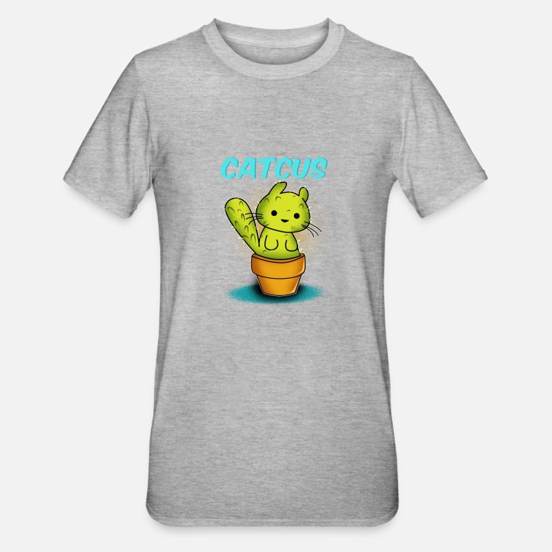 Chat / CATCUS / Cactus / Cadeau - T-shirt polycoton Unisexe - gris chiné