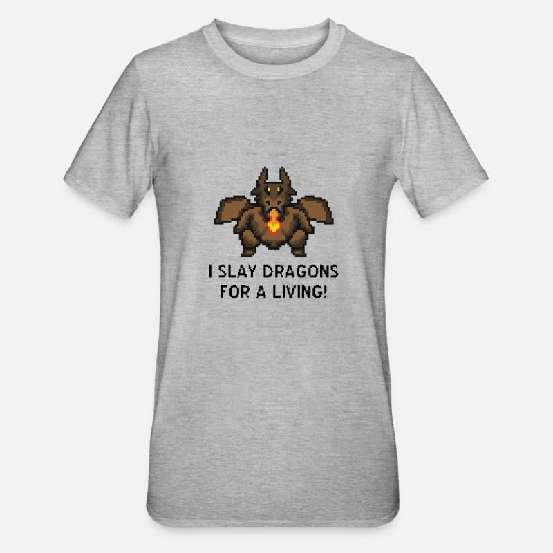 Les dragons tuent le jeu de pixel - T-shirt polycoton Unisexe - gris chiné
