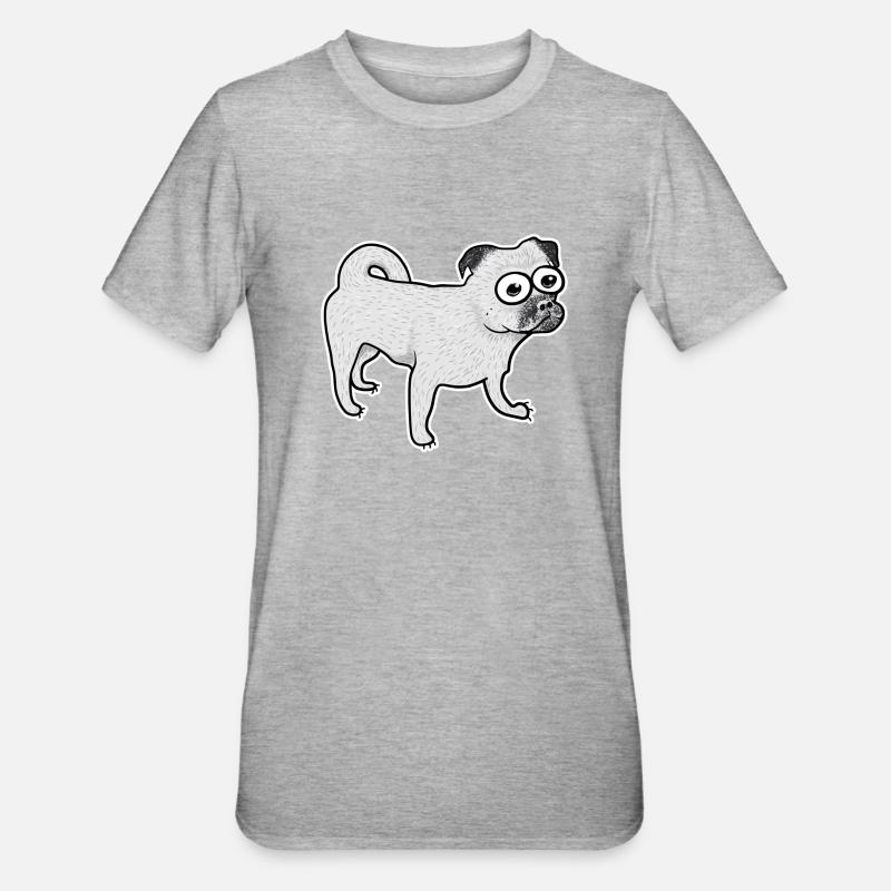 Retro Pug - Unisex Polycotton T-Shirt - heather grey