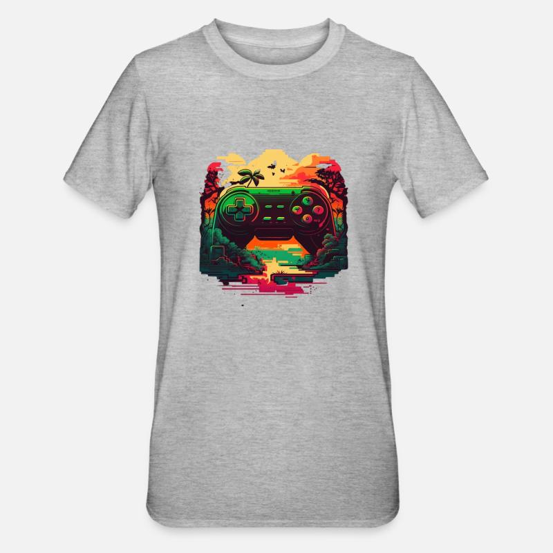 Bunte Konsole - Unisex Polycotton T-Shirt - Grau meliert