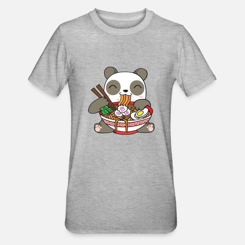 Panda mangeant ramen - T-shirt polycoton Unisexe - gris chiné