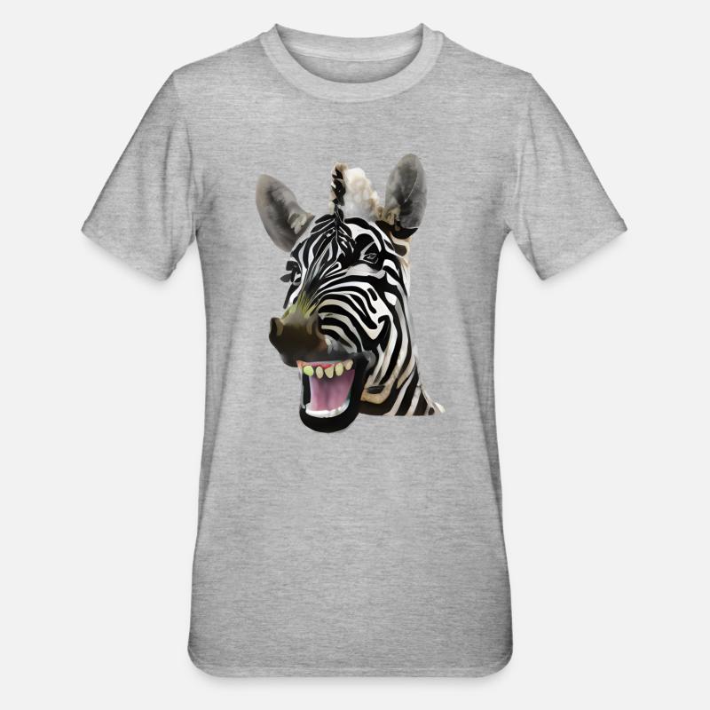 Breit grinsendes Zebra - Unisex Polycotton T-Shirt - Grau meliert