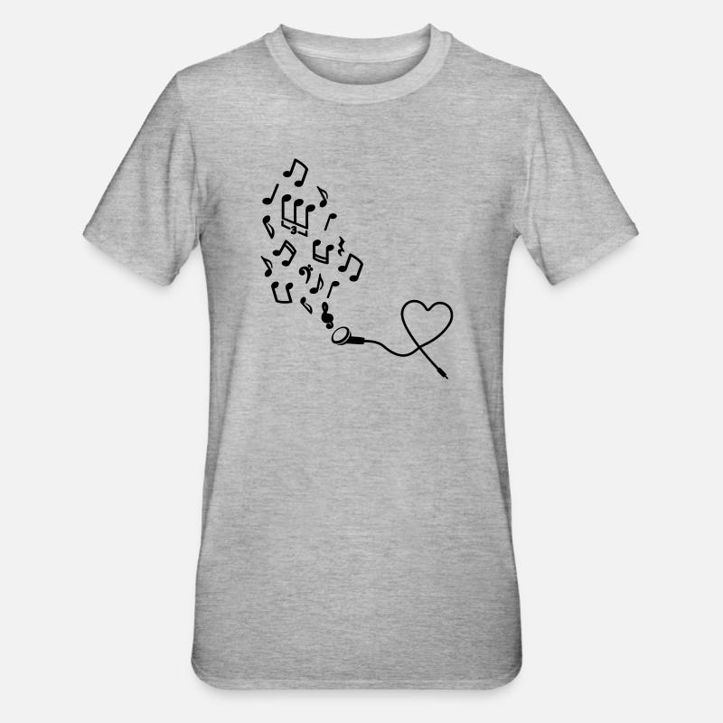 Kopfhörer mit Noten - Unisex Polycotton T-Shirt - Grau meliert