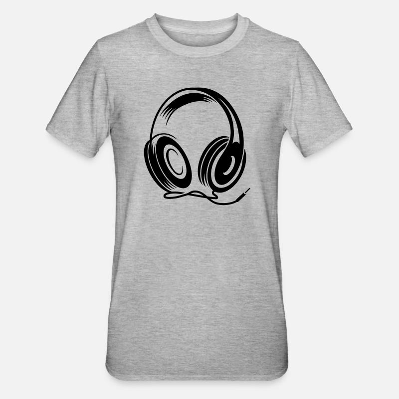 Kopfhörer mit Kabel im Stencil Stil - Unisex Polycotton T-Shirt - Grau meliert