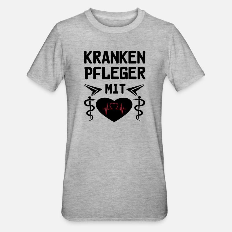 Krankenpfleger mit Herz Geschenk - Unisex Polycotton T-Shirt - Grau meliert