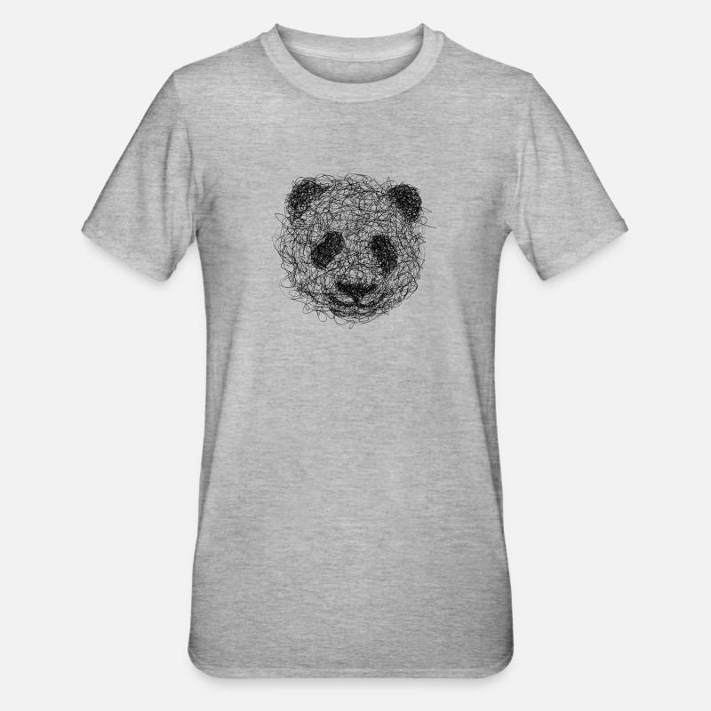 Panda Scribble - Unisex Polycotton T-Shirt - Grau meliert