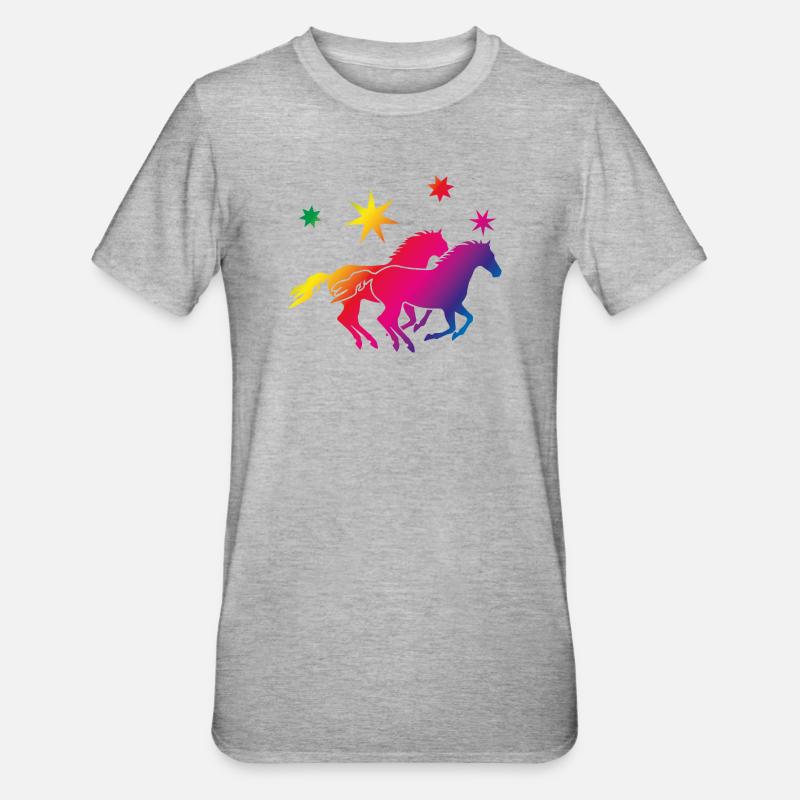 Regenbogenpferde Sternenglanz - Unisex Polycotton T-Shirt - Grau meliert
