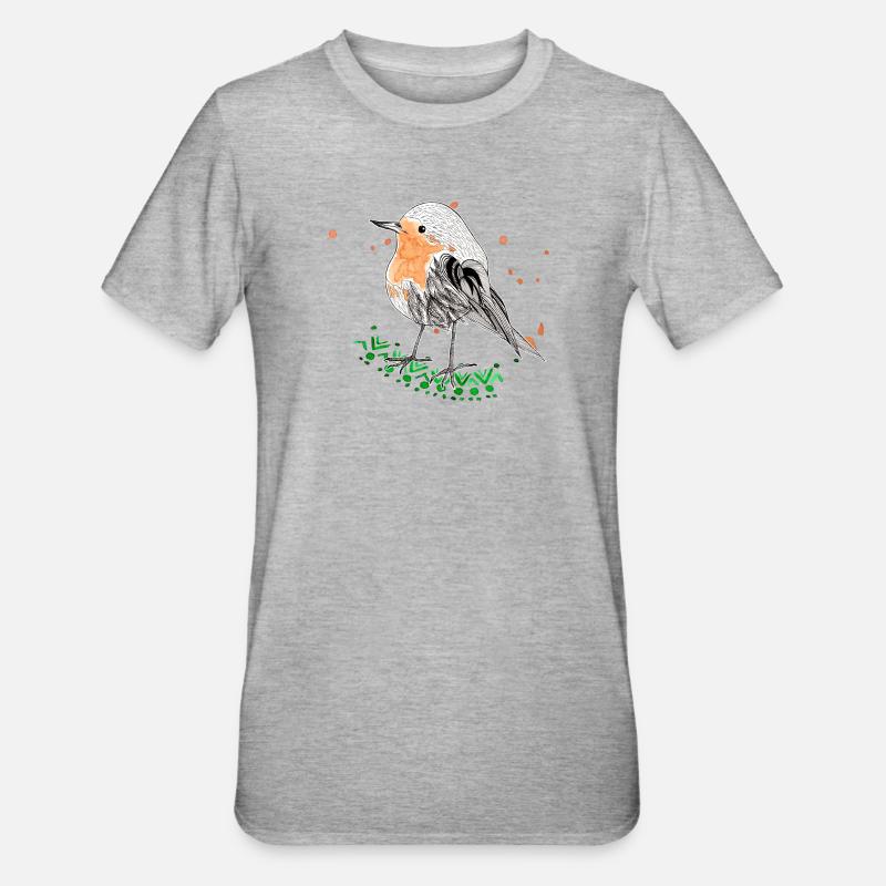 Rotkehlchen - Unisex Polycotton T-Shirt - Grau meliert