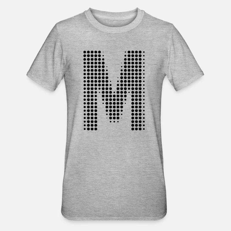 M Buchstabe Punkte Anfangsbuchstabe Geschenk - Unisex Polycotton T-Shirt - Grau meliert
