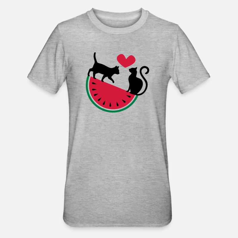 Melon Cat Love - Unisex Polycotton T-Shirt - heather grey
