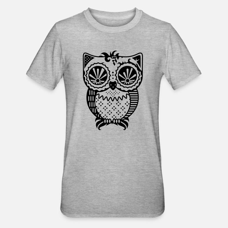 Patchwork Eule - Unisex Polycotton T-Shirt - Grau meliert