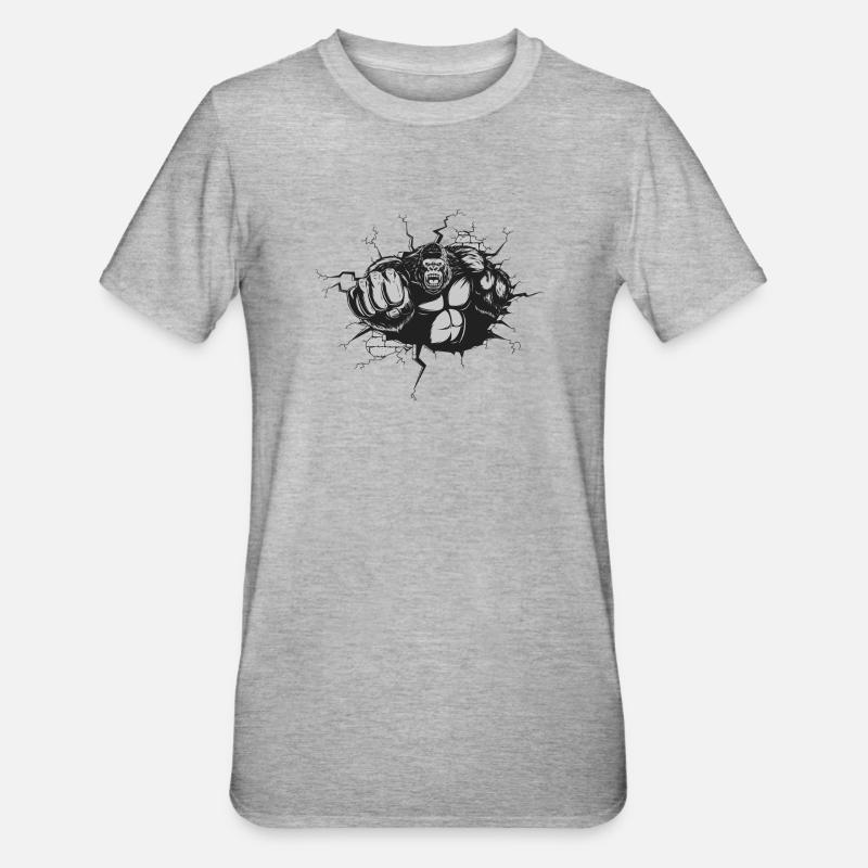 Gorille Percée Mur Noir Blanc - T-shirt polycoton Unisexe - gris chiné