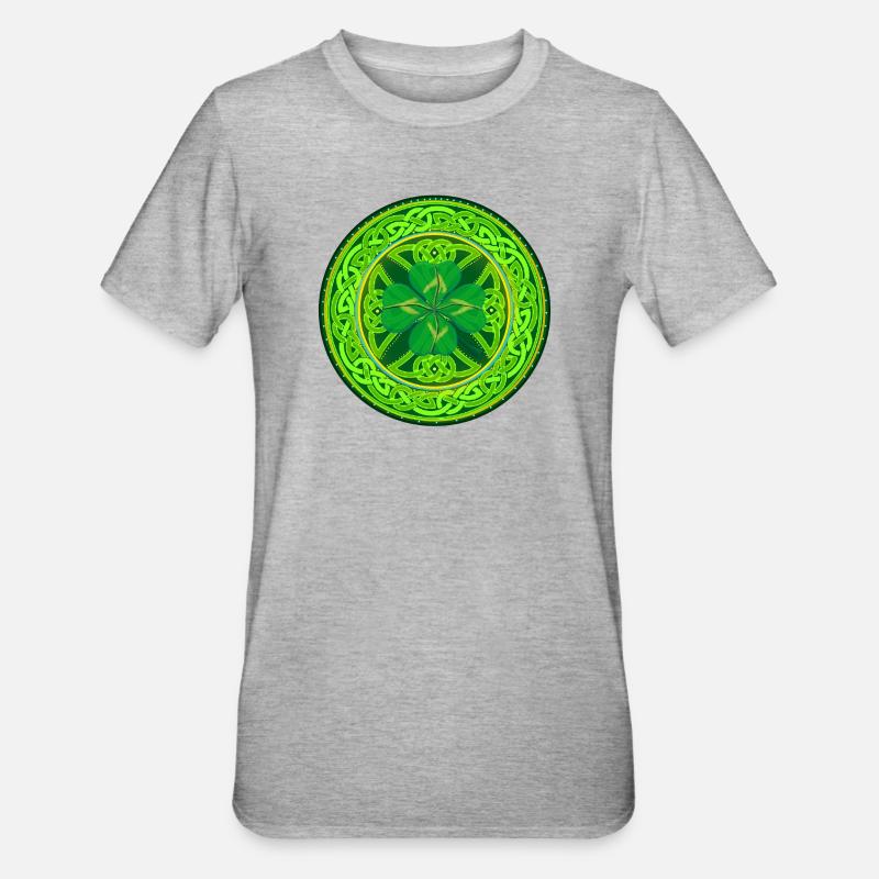 Celtic Four-Leaf Clover - Unisex Polycotton T-Shirt - heather grey