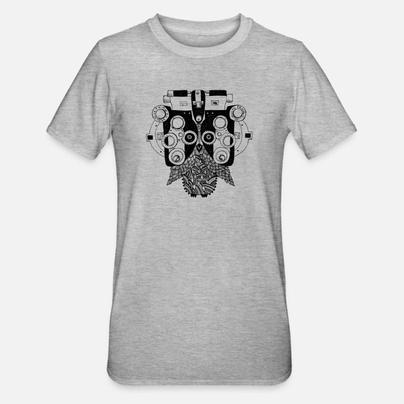 Phoropter Eule beim Sehtest - Unisex Polycotton T-Shirt - Grau meliert