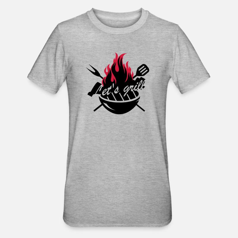 Grill mit Grillbesteck - Unisex Polycotton T-Shirt - Grau meliert