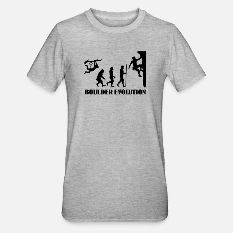 Boulder Evolution Klettern Bergsteigen Boulderer - Unisex Polycotton T-Shirt - Grau meliert