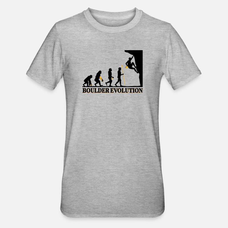 Boulder Evolution Klettern Bergsteigen Spruch - Unisex Polycotton T-Shirt - Grau meliert