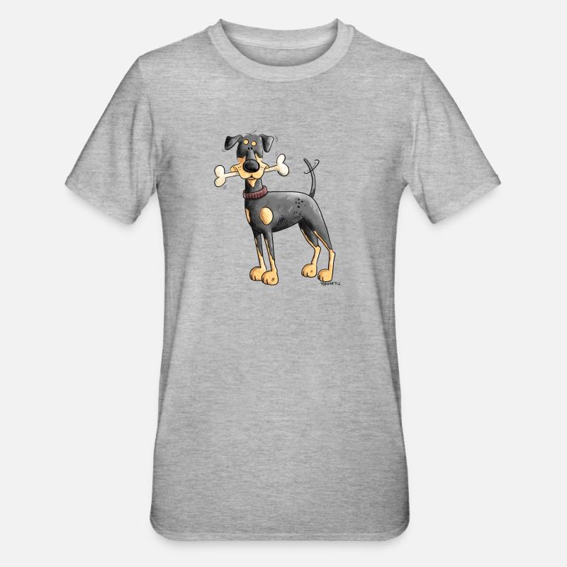 Dobermann Oder Pinscher mit Knochen - Unisex Polycotton T-Shirt - Grau meliert