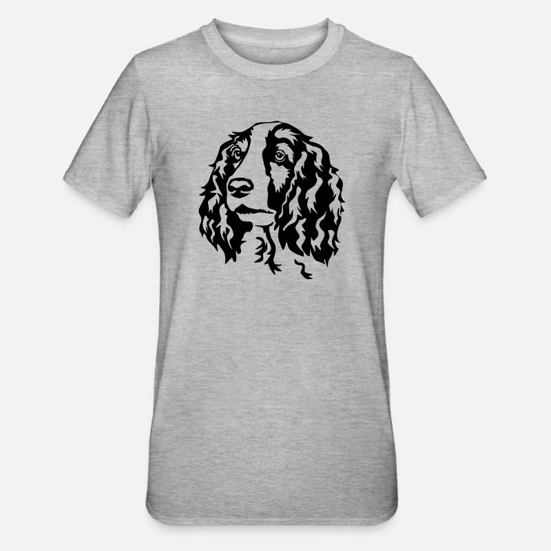 Welsh Springer Spaniel Kopf - Unisex Polycotton T-Shirt - Grau meliert