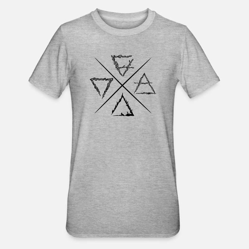 Vier Elemente Symbole - Unisex Polycotton T-Shirt - Grau meliert
