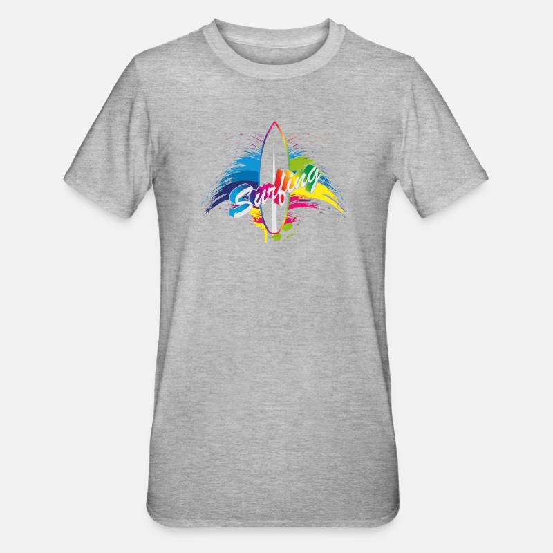 Typographie de surf surf arc-en-ciel splash - T-shirt polycoton Unisexe - gris chiné