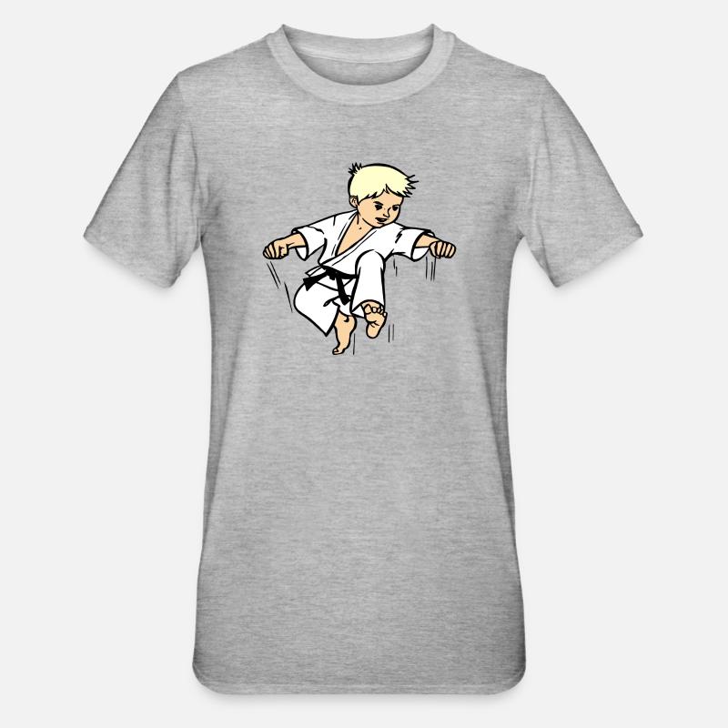 Karatekind oder Judokind mit schwarzem Gürtel - Unisex Polycotton T-Shirt - Grau meliert