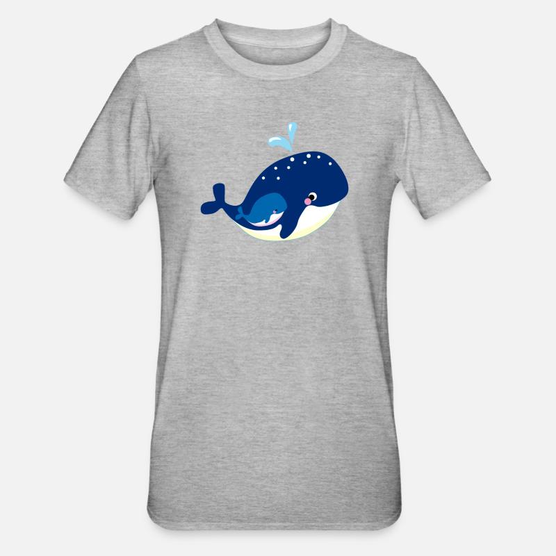 Kleiner Wal mit Mutter Meermotiv - Unisex Polycotton T-Shirt - Grau meliert