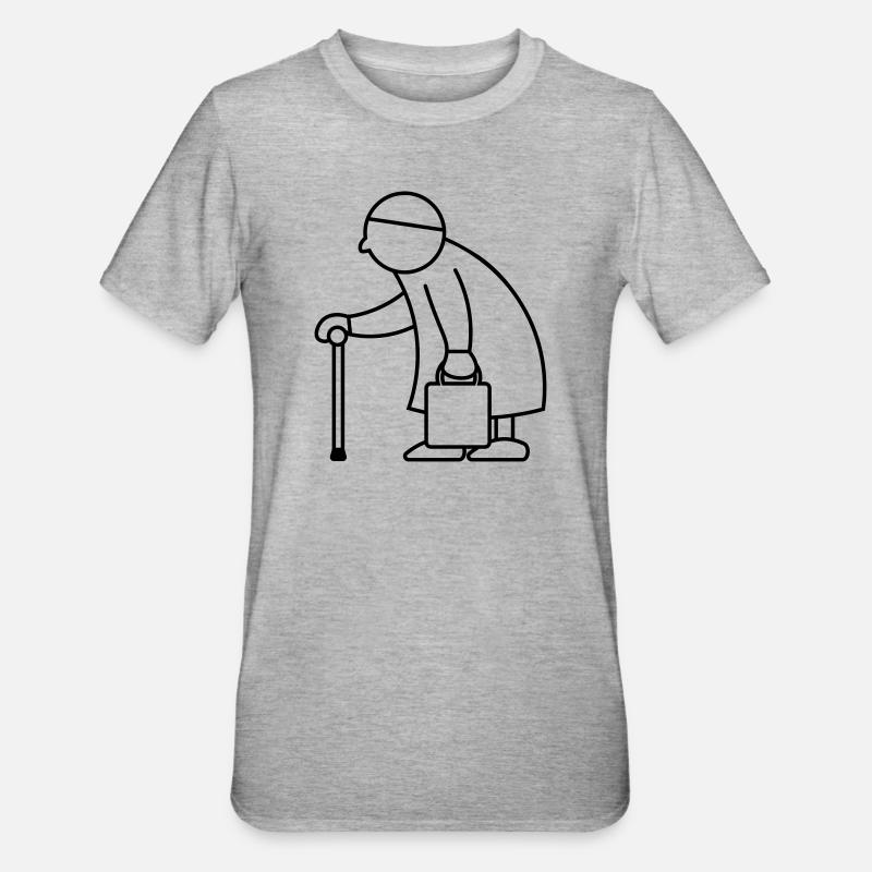 Alte Dame mit Einkaufstasche - Unisex Polycotton T-Shirt - Grau meliert
