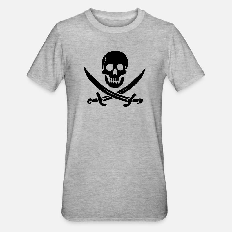 Crâne de crâne de drapeau pirate - T-shirt polycoton Unisexe - gris chiné