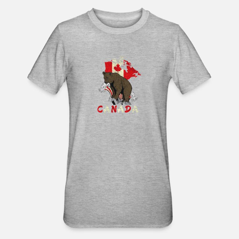 Conception d'ours du Canada avec carte et drapeau - T-shirt polycoton Unisexe - gris chiné