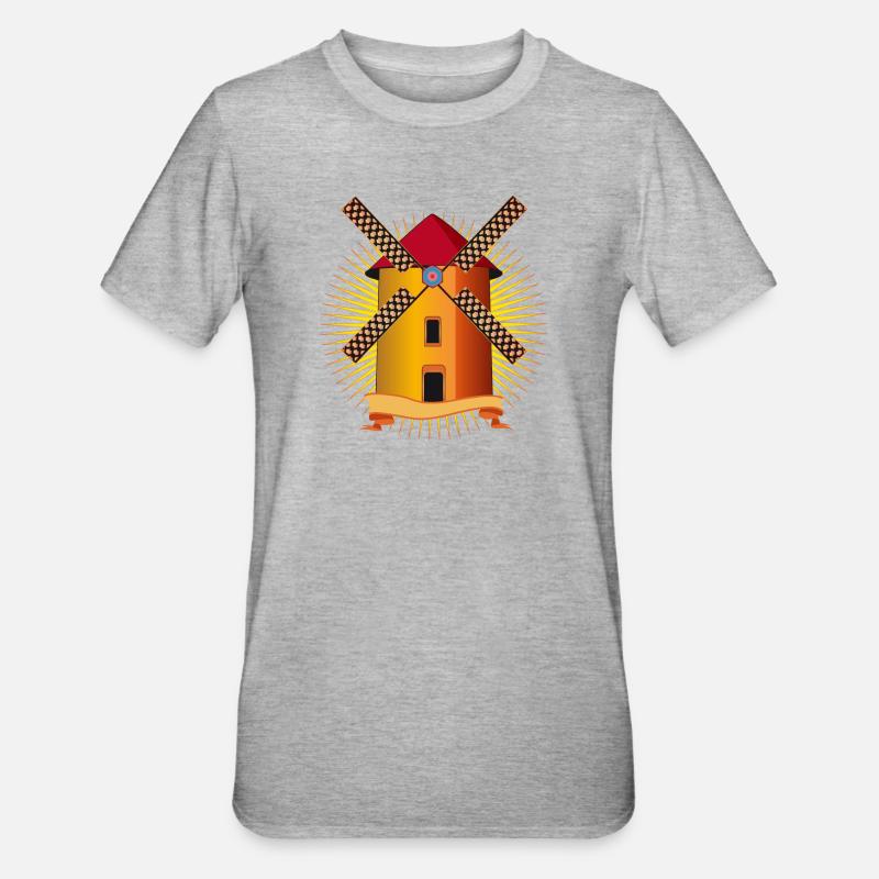 moulin à vent doré avec un fond brillant - T-shirt polycoton Unisexe - gris chiné