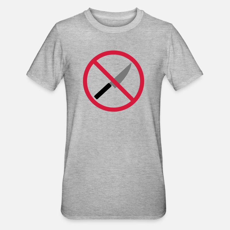 Verboten Schild Messer - Unisex Polycotton T-Shirt - Grau meliert