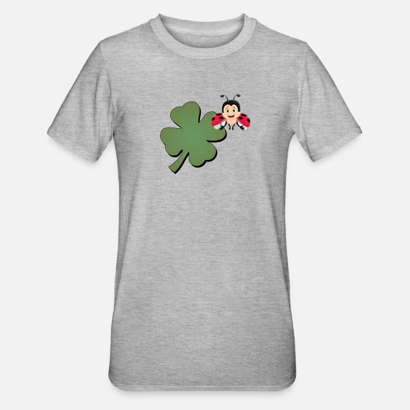 Cloverleaf with Ladybug (ladybug) - Unisex Polycotton T-Shirt - heather grey