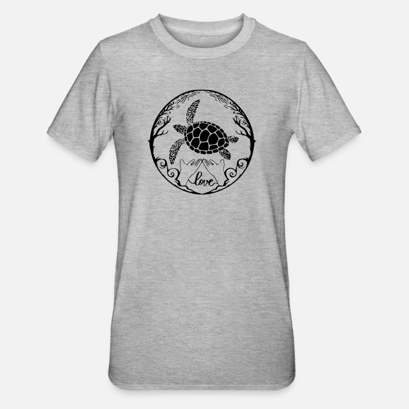 Tortue de mer Amour - T-shirt polycoton Unisexe - gris chiné