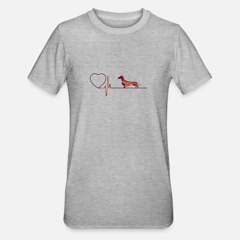 J'aime les teckels - T-shirt polycoton Unisexe - gris chiné