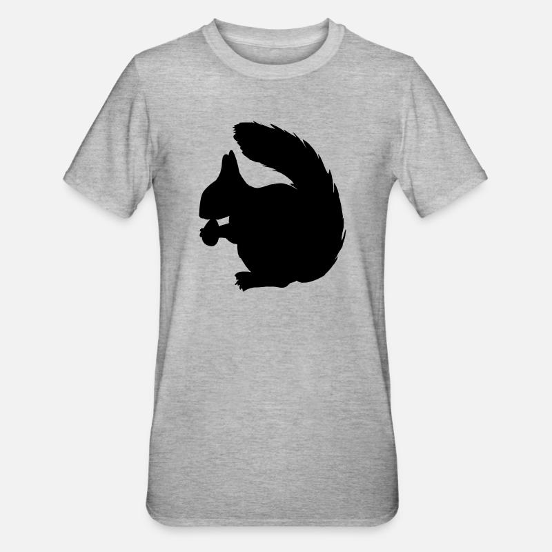 Eichhörnchen mit Nussschattenfigur - Unisex Polycotton T-Shirt - Grau meliert