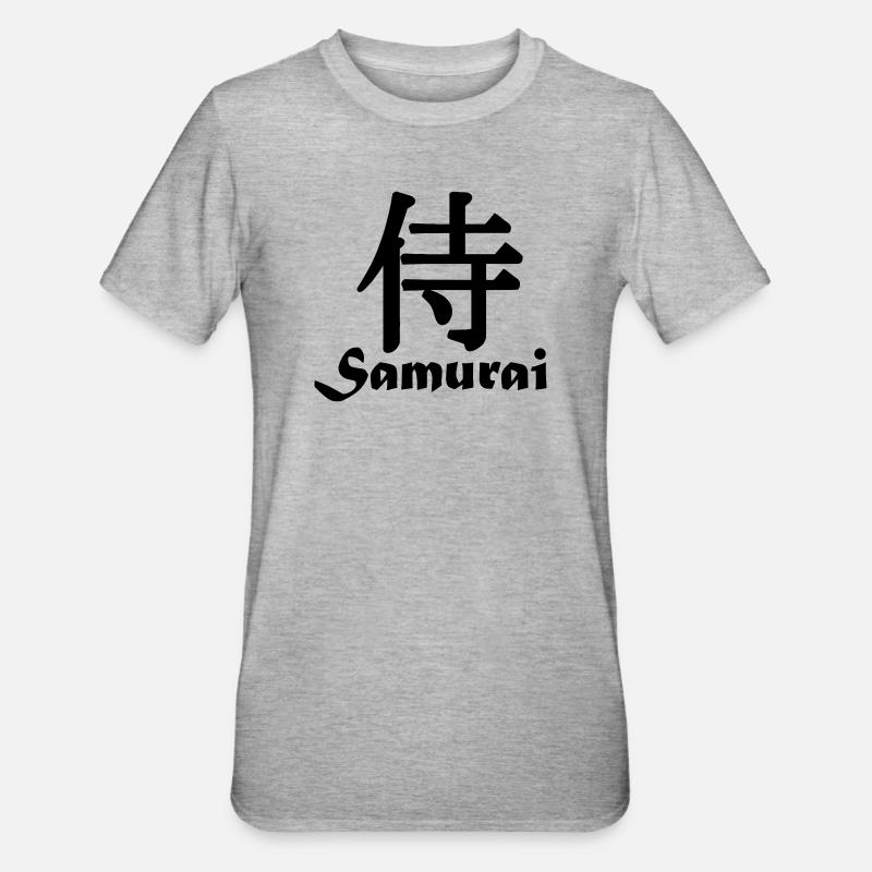 Samouraï avec texte - T-shirt polycoton Unisexe - gris chiné