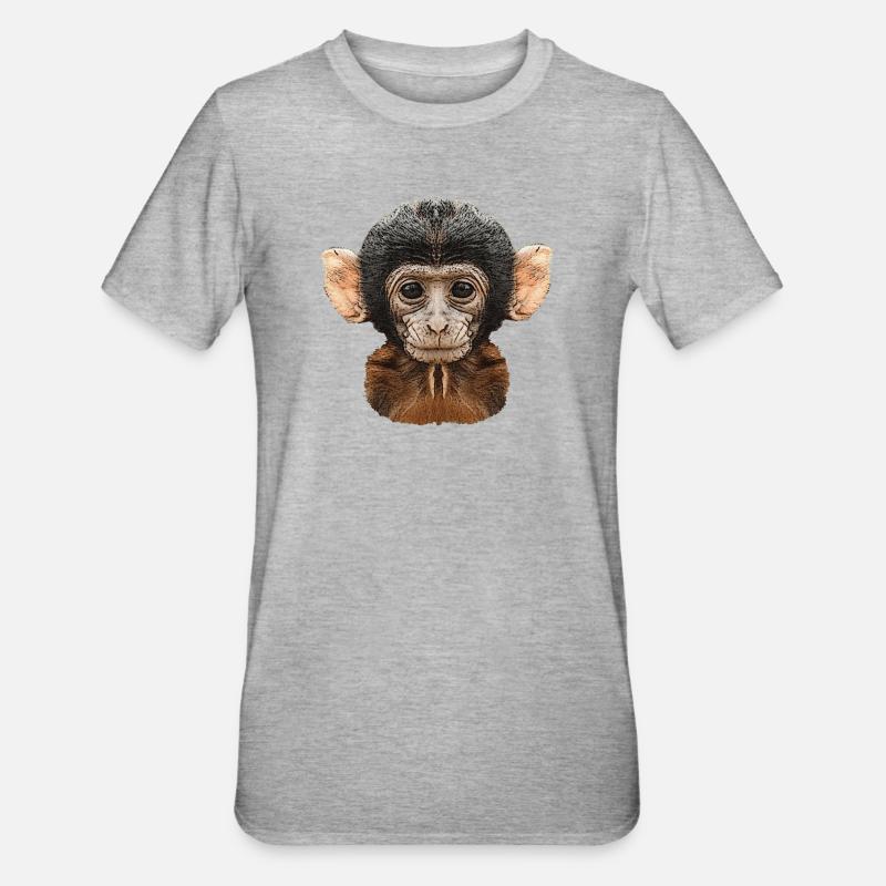 best wildlife designs, baby monkey canvas pattern - Unisex Polycotton T-Shirt - heather grey