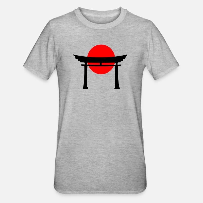 Torii devant le soleil japonais - T-shirt polycoton Unisexe - gris chiné