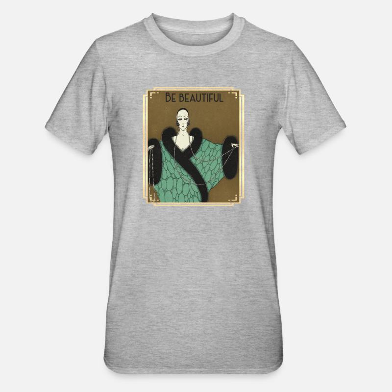 Be Buautiful, mode art déco avec des colliers de perles - T-shirt polycoton Unisexe - gris chiné