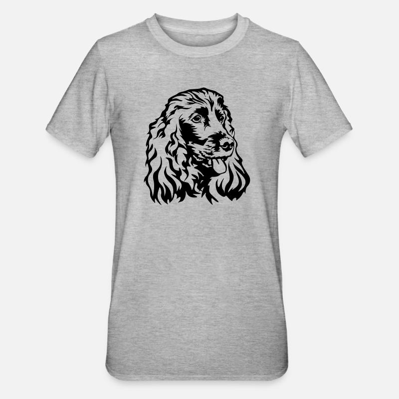 Tête de Cocker Spaniel - T-shirt polycoton Unisexe - gris chiné
