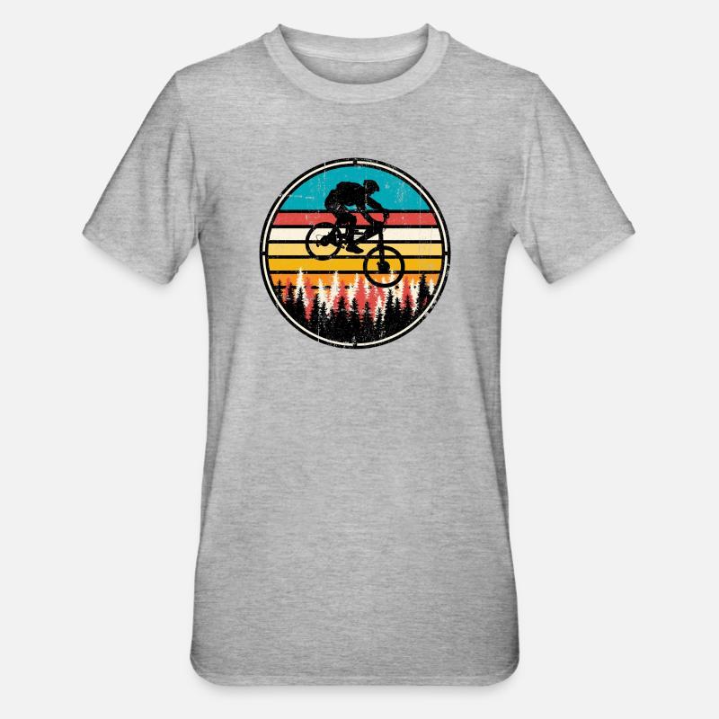 Rétro vélo de forêt coucher de soleil - T-shirt polycoton Unisexe - gris chiné