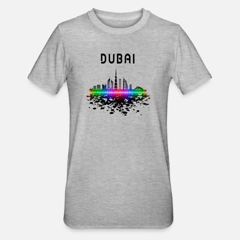 Dubai Skyline Splash Design / Geschenk - Unisex Polycotton T-Shirt - Grau meliert