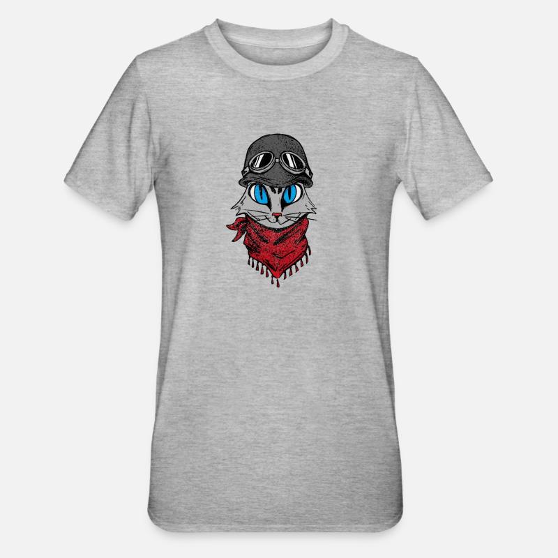 Biker Chat Chats Chat ChatOn Pussy Chaton - T-shirt polycoton Unisexe - gris chiné